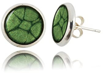 Luxus Klein Ohrstecker für Damen (Stil 15 - Runde Dunkelgrün Silber)