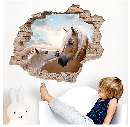 Little Deco 3D Wandtattoo Wandsticker Kinderzimmer Mädchen Pferd Horse Wandaufkleber Spielzimmer Wanddeko Schlafzimmer Wandbild Loch in der Wand Poster DL630