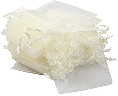 Teegxddy 100PCS Sacs Organza,Sachets Pochettes Cadeau en Organza Sac à bijoux,sachets pour lavande Idéales pour Bijoux Cadeaux Bonbons Marriage-7x9cm (Off white)