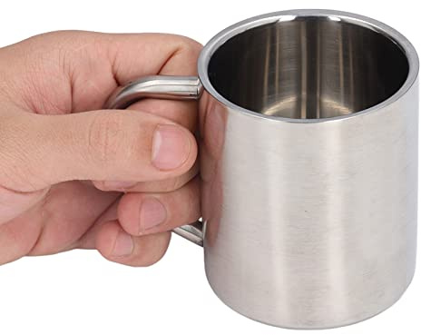 HERCHR Taza de café de acero inoxidable con asa, tazas de camping de doble pared, taza de café de viaje con aislamiento de metal, tazas irrompibles, mantiene caliente el café/té, 220 ml