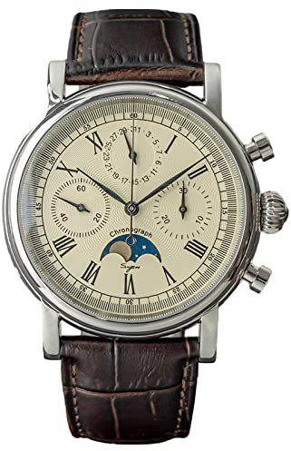 Sugess Gold Swan Neck SUM199BX MoonPhase Master Seagull ST1908 Movement Saphirglas Herren Chronograph Mechanische Uhr 1963, Schwarz , 40 mm, Armband