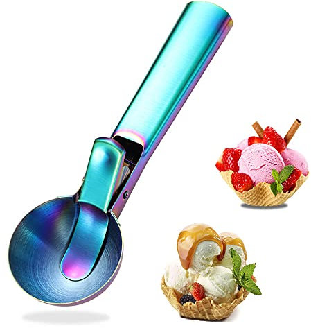Ice Cream Scooper Stainless Steel, Cookie Scoopwith Trigger Heavy Duty Metal Icecream Scoop,Cookie Scoop Large Size Perfect For Frozen Yogurt, Gelatos, Sundaes (D-Blue)