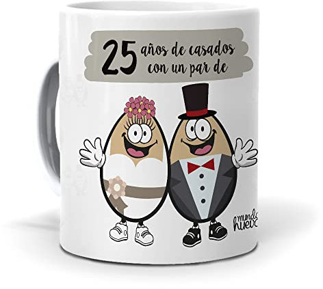 Taza 25 Años de Casados con un Par de Huevos | Regalo Original para Bodas de Plata y Aniversarios.