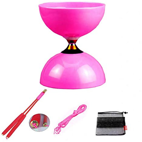5-Achsen-5-Lager-Yo-Yo-Diabolo in Macaron-Farbe mit Hohlkern-Fiberglas-Diablo-Sticks-Kit + Saiten + Tragetasche | Breites Legierungslager mit vergoldeter Achse Spinning Diablo Set,Petal pink,3 Axle