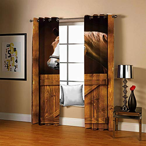 ZAPVI Fenster Vorhang Schlaufen-Vorhang Gelb & Pferde Dekorative Gardine Schlaufenschal Fenster-Schal 2er Set Größe:2 x B140 x H245cm