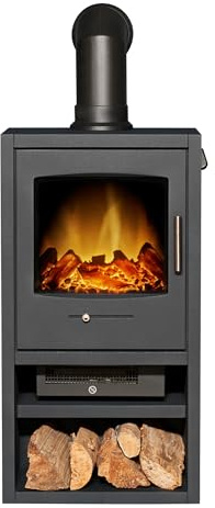 Adam Bergen XL Electric Stove in Charcoal Grey with Angled Stove Pipe in Black