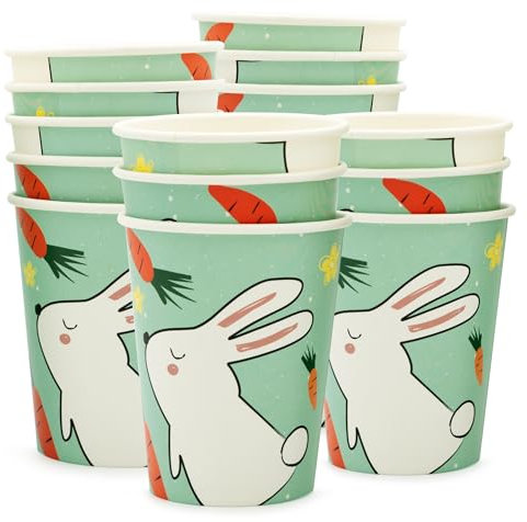 PARTY PARTY 16 stabile Hasen Partybecher 220 ml, Deko Ostern, Osterhase Partybecher für Heiß- und Kaltgetränke, Kindergeburtstag Junge Mädchen, Geburtstag