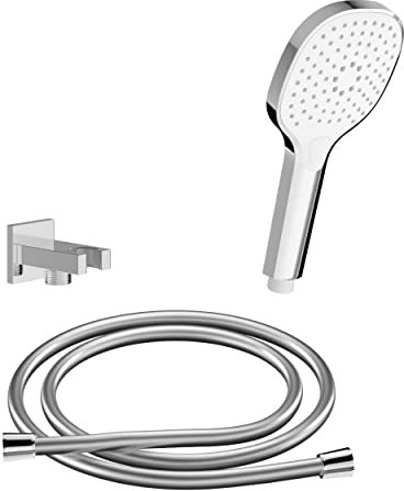 CHRIS BERGEN Brausegarnitur - SET aus Handbrause, Wandanschlussbogen und Brauseschlauch - in Chrom