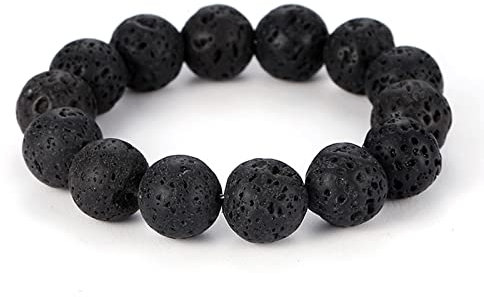 Lavaperlen Armband Damen, Perlen für Armbänder Schwarz 6mm 8mm 10mm 12mm14mm Lava Perlenarmbänder Geschenke für Mama 19cmx8mm