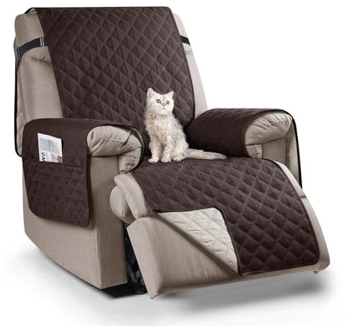 TAOCOCO Recliner Sofa Covers, Sofa Cover Waterproof Protector for Armchairs with Side Pocket, Geeignet für 22 Zoll Breit Fernsehsessel, Liegesessel, Sessel(1Seater, Chocolate)