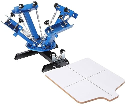 VEVOR Machine de Sérigraphie 4 Couleurs 1 Station Presse à Sérigraphie Plateau 54 x 45 cm Machine d'Impression à Écran Rotative à 360° pour Impression à Plat T-shirt Vêtements Bois Plastique Papier