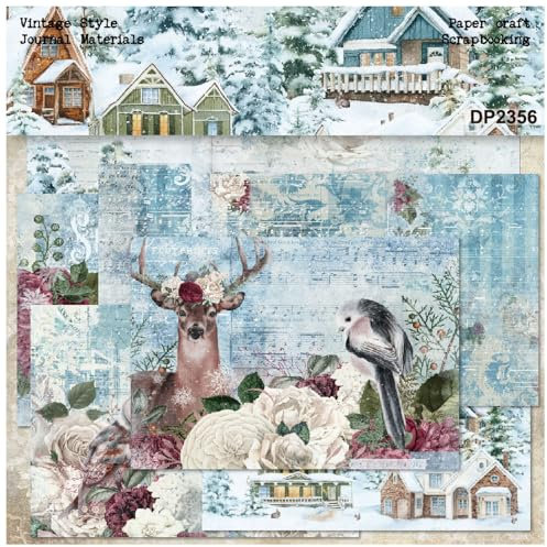 ZAKHSE Motivpapier Weihnachten, 24 Blätter Bastelpapier mit Muster, Einseitig Bedruckt Designpapier, Papiergröße 21x14,5cm, 8 Designs, Bunt Gemustertes Papier für Scrapbooks, Alben, Kartenherstellung