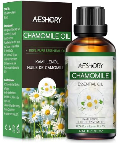 AESHORY Ätherische Öle Kamille 50ml, 100% Natürliche Ätherisches Kamillenöl, Therapeutischer Qualität, Aromatherapie Duftöle für Diffuser, Luftbefeuchter, Hautpflege, Haarpflege, Massage, Bad