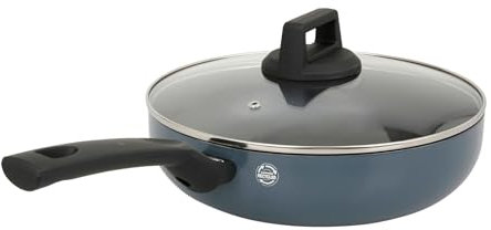 Sitram 715449 Sauteuse Aluminium recyclé RAVIVE Ø 26 cm H 7 cm - Revêtement intérieur Whitford Xylan 2 couches sans PFOA - Coloris Bleu - Avec couvercle vapeur en verre - Tous feux dont induction