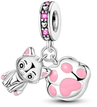 Süße Kitty Paw Haustier Tier Katze Charms für Armbänder Halsketten Sterling Silber mit bunten CZ Steinen Anhänger Perlen DIY Charm Schmuck Geschenke für Frauen und Mädchen