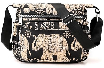 Simcat Damen-Umhängetasche, Nylon, mehrere Taschen, Umhängetasche, wasserdicht, Messenger-Tasche, große Crossbody-Tragetasche für Reisen (Elefant-Schwarz), Elefant-Schwarz, Einheitsgröße