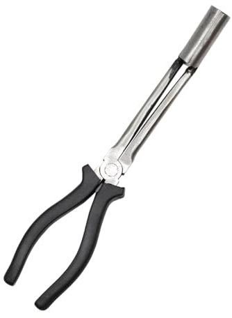 JNNJ Bent Needle Nose Pliers, Spark Plug Plier Removal Tool, Long Needle Nose Pliers, Carbon Steel High Voltage Cylinder Cable Removal Clamp Tool, Universal Durable Practical(Black)