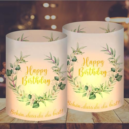 12 Windlicht Tischdeko Geburtstag, Happy Birthday Deko, Geburtstagsdeko Frau Mann Mädchen Junge, Tischdekoration mit Schön DASS Du Da Bist, Geeignet für Teelichter oder Kerzen