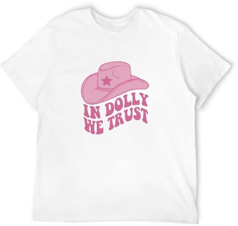 in Dolly We Trust Mens T Shirt Nashville Parton Country Music Cowgirl Pink Hat Tee Size L