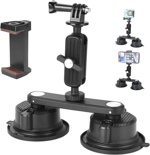 UTEBIT Supporto a Ventosa per GoPro, Supporto Fotocamera con Doppia Ventosa Magnetica, Magic Arm, Testa a Sfera Rotazione a 360°(Carico Massimo di 3 KG)