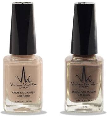 (2Pcs Set) Halal Nail Polish with Henna Infused Permeable Nail Polish Wudhu and Vegan Friendly Long lasting Shiny Nail polish (Desert Sand + Jet Setter)