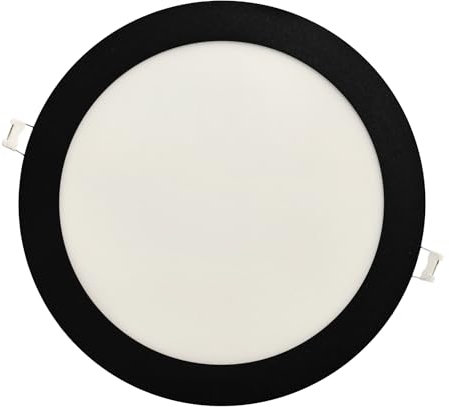 JANDEI - Downlight LED Rond 18W, Encastrable Plat, 1440 Lum, Intérieur IP20 avec Cadre Fini Noir, Encastré Coupe Ø 200-Ø 205 mm, Extra Plat 13mm, Transformateur Inclus (Blanc Froid 6000k)