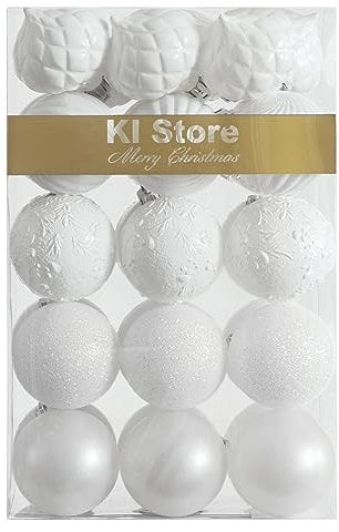 KI Store White Christmas Baubles 30pcs 60mm Shatterproof Christmas Tree Decoration Ornaments