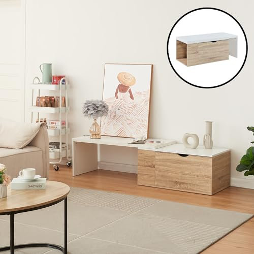 [en.casa] Table d'Appoint Modulable Table Basse avec Compartiments de Rangement Petit Meuble TV pour Salon Chambre Bureau Panneau de Particules 100 x 48 x 40 cm Effet Bois Blanc