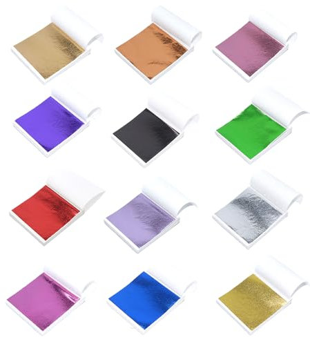 MytaYt 240 Stück Blattgold Gold Blatt Gold Metallfolie Blattgold Set Blattgold zum Basteln 12 Farben Imitation Blattgold für Gemälde Kunsthandwerk Möbel Nagelkunst Wand DIY(9x9CM)