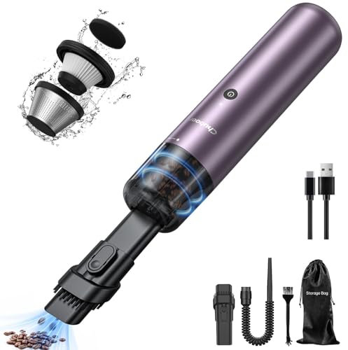 Chuboor Mini Staubsauger, Akku Handstaubsauger Starke Leistung 70W Handstaubsauger Ruhiges und Bequemes mit HEPA Effektiver Filter Laufzeit 30 Min Aufladbar USB für Zuhause/Auto/Tierhaare (violett)