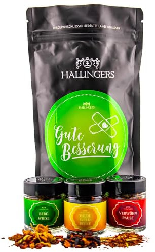 Hallingers Gute Besserung - Glückwünsche Wundertüte Geschenkset Kräutertee, Früchtetee & Roibusch Tee - Wunsch Genesung (Bag) - Geschenkideen Weihnachten & Geschenke Adventskalender | Geburtstag Glück
