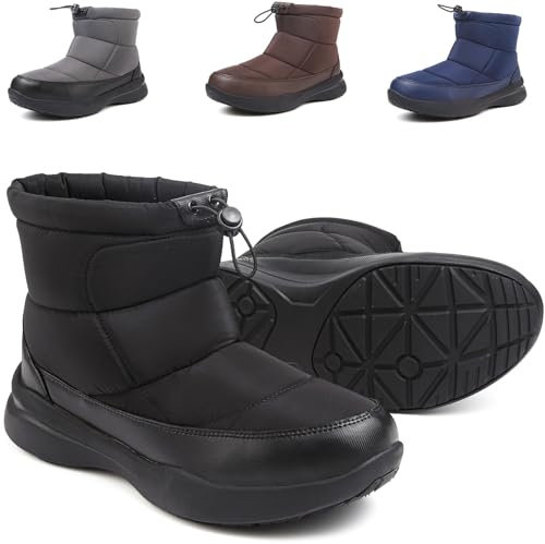 Hanani Stivali da Neve Uomo Invernali Stivaletti Foderato in Pelliccia Scarpe Comodo antiscivolo Caviglia Boots Nero 46EU