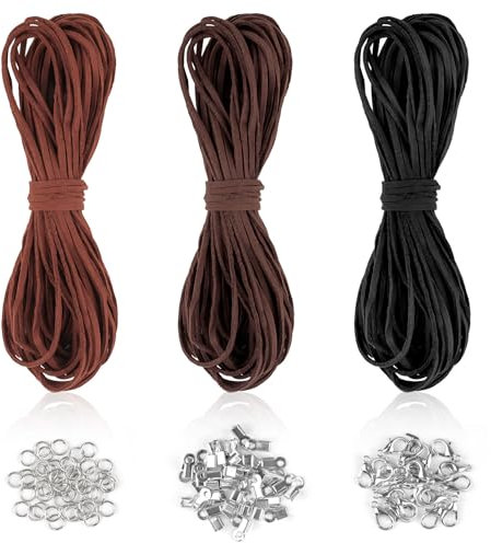 Deepton 3 Farben Lederband, 10m X 3mm für Ketten, Lederschnur Mit Verschluss, Basteln Lederbänder, Faux Wildleder Schnur für DIY Armband Halskette Schmuck Handwerk