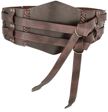 Ulfberth Mittelalterlicher Langgürtel, Büffelleder, dunkelbraun/schwarz, ca. 16,5 cm breit, Flechtnaht, Antik-Finish (Braun, L)