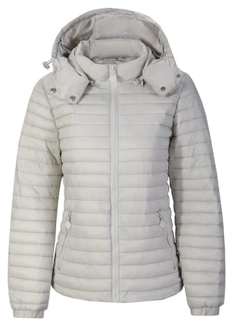 TONY BACKER Piumino Donna 100 Grammi Mezza Stagione Avvitato Trapuntato con Cappuccio Rimovibile per Lavoro Scuola Moto Quotidiano Attività All'Aperto DG004 (IT, Testo, S, Regular, Regular, BEIGE)