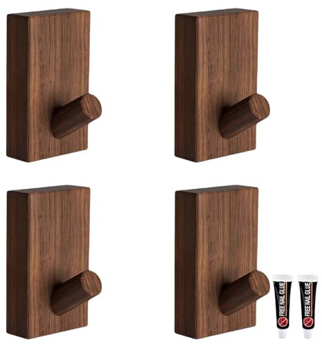 PIYYQNY Appendini Da Muro 4 Pezzi Ganci Da Parete In Legno Autoadesivo Ganci In Legno Vintage Di Noce Ganci Per Decorazioni Da Parete Adatto Per Cucina Porta Bagno Corridoio E Corridoio(80 * 40mm)