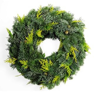 Adventskranz echt - Tannenkranz - Mixtellerkranz Nobilis - Konifere - 100% natürlicher echter Adventskranz - einseitig gebunden - Türkranz - Tischkranz - Weihnachtsdeko (Durchmesser 25 cm)