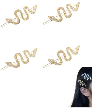 TPZORJX Lot de 4 épingles à cheveux serpent – ​​Pinces à cheveux en strass doré, épingles à cheveux en métal, pinces à cheveux vintage, accessoires pour cheveux pour femmes et filles