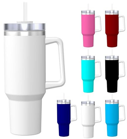 EXYLANOR Personalized 40oz Tumblers with Photo Text Logo Design Your Own Travel Cup with Handle and Straw Custom Car Cup Stainless Steel Insulated Travel Cups Gifts for Christmas Birthday, White,1 PCS