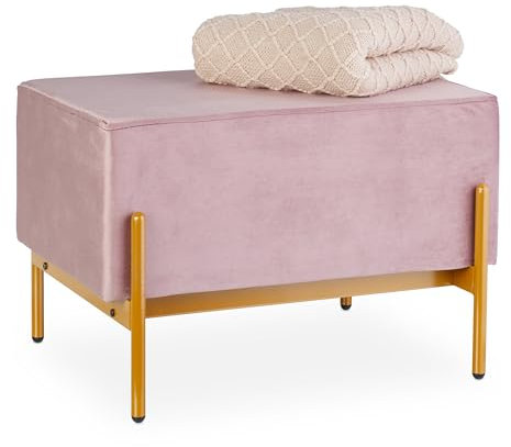 Relaxdays Sitzbank Samt, Polsterbank mit Metallfüßen, Samtsitzbank Schlafzimmer, Flur, HxBxT: 40 x 60 x 43 cm, rosa