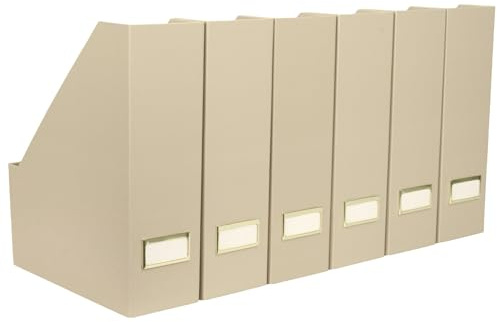 BLU MONACO 6er Set Faltbare Zeitschriftensammler in Taupe - Stabiler Karton Vertikale Organizer mit Etikettenhaltern - Büro Aktenaufbewahrungsbox, Schreibtisch Organizer, Papierkram und