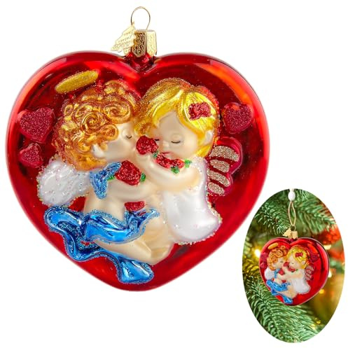 HZYC Angel Christmas Tree Ornament,Hand-Blown Glass Hanging Ornament | Personalized Love Cupid Collection, Heart-Shaped Wedding Ornament for Anniversary Holiday Party Home Decor