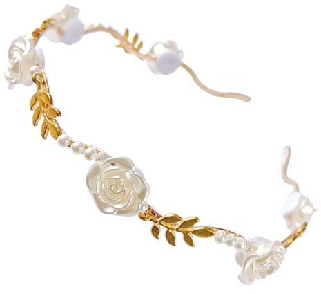 EIHI 1 Piezas Diademas Pelo Mujer con rosa de metal y perlas, Coronas de Flores para Niñas, Diadema de Perlas, Accesorios para el Cabello para Vestidos para Citas, Fiestas, Bodas, Vacaciones