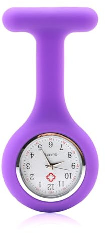 Qkhcable Nurses Watch Brooch, Silicone Fob Watch with Brooch, Infection Control Design, Pocket Clock with Pin for Health Care Nurses Doctors Paramedic Staff Brooch Digital Fob Watches (Purple)