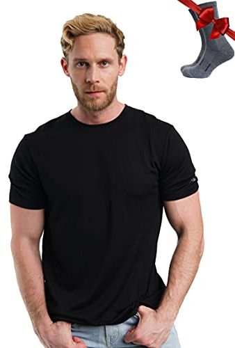 Merino.tech 100% Merino Shirt Herren Kurzarm Wandern + Wanderwollsocken | Atmungsaktive, Kratzfrei, Schnelltrocknend Merino T-shirt Herren, Geruchshemmend, Thermooberteile für Sports & Outdoor