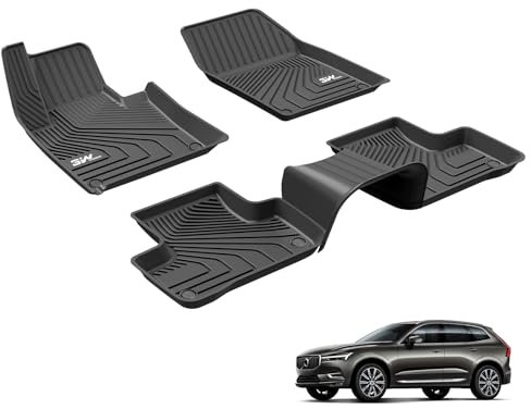 3W Fußmatten für Volvo XC60 2018-2025, TPE Allwetter Gummimatten für Volvo XC60 1. und 2. Reihen Komplettset Auto Fussmatten Zubehör, Schwarz Antirutschmatten