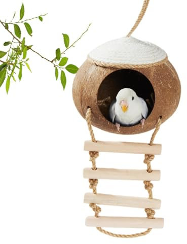Coconutes Vogelhaus, Kokosnuss versteckten Vögeln, natürliche Kokosnuss, Vogelhut Leiter – gröbern für Hamster, Kolibri, kleine Tiere