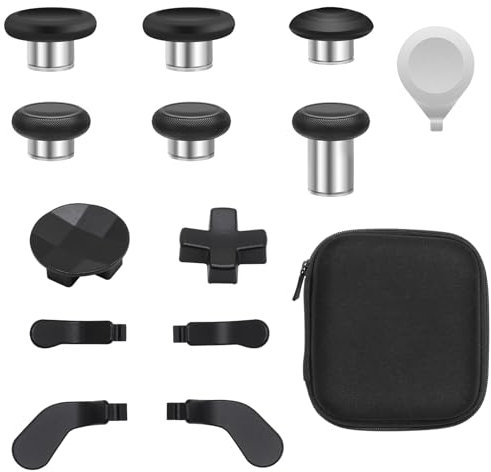 16-in-1-Thumbsticks aus Metall, geeignet für Xbox One Elite Serie 2, Elite Series 2 Core Controller-Zubehörteile, 6 Metall-Thumbsticks, 4 Paddel, 2 D-Pads und 4 Werkzeuge (schwarz)