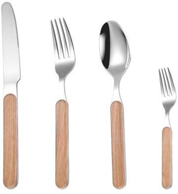 VINTORKY 4piezas Cubiertos Tenedores Cortadores y Cucharas De Acero Inoxidable Mango De Madera Obsequio Para Inauguración Casa Juego De Cubiertos Para Uso Diario
