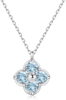 PHNIBIRD Kleeblatt Geburtssteine Kette 925 Silber Damen Geschenk 45cm | 925 Silber Kette,Hypoallergen,Tägliches Tragen,Geburtssteine Schmuck,Feinen, Zarten Kleeblatt Anhänger,Funkelnd 5A Zirkon